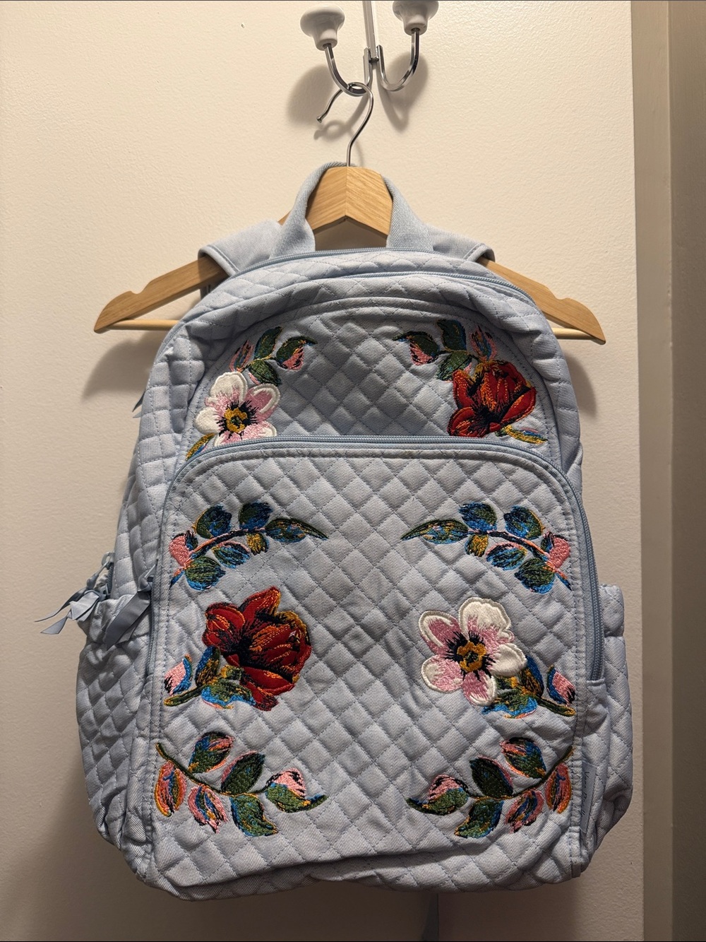 Vera Bradley Quilted Light Blue Floral Embroidered Backpack